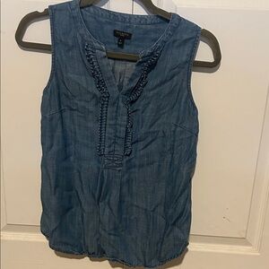 Talbots Denim Blue Ruffle Trim Blouse